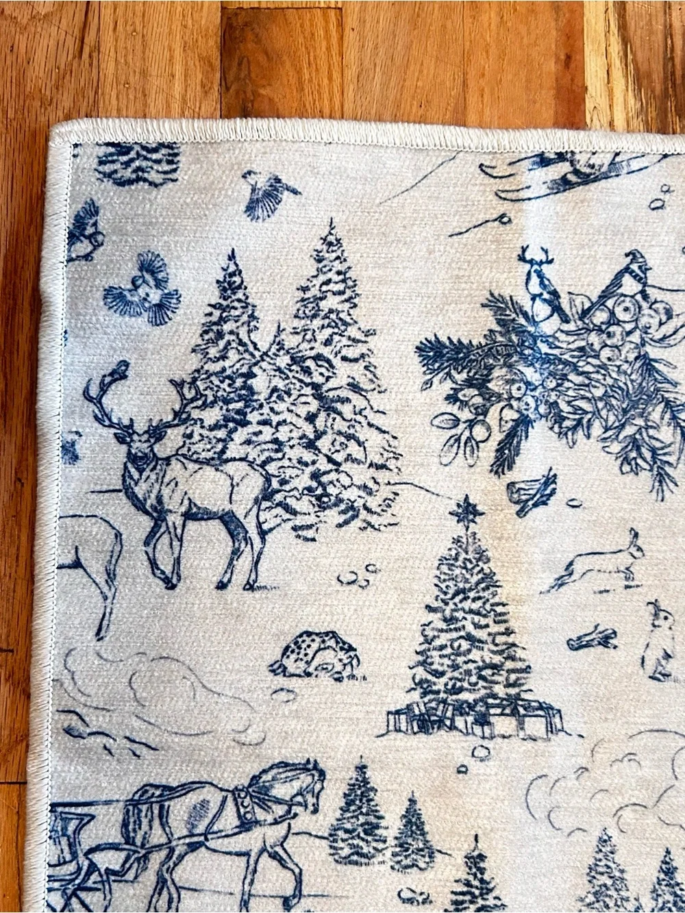 Ruggable Winter Toile Nostalgic print Blue Flat Woven Rug 2x3